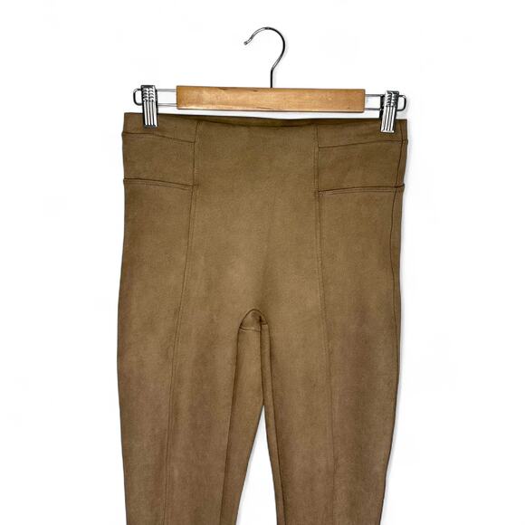 Spanx Women's High Waist Faux Suede Size Leggings S Taupe Camel Brown Microfiber - Picture 3 of 12